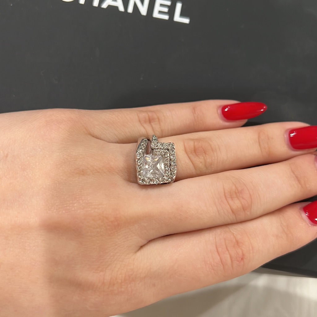 Silver Ring Double With Diamond